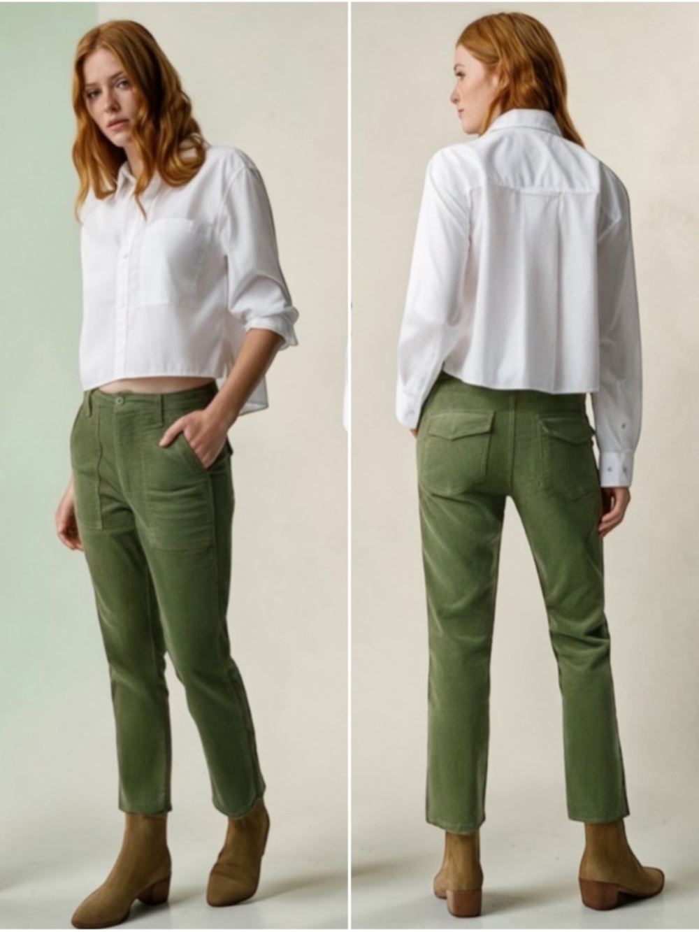 AMO Corduroy Easy Army Trouser Utility Pant in Tea Leaf Size 27